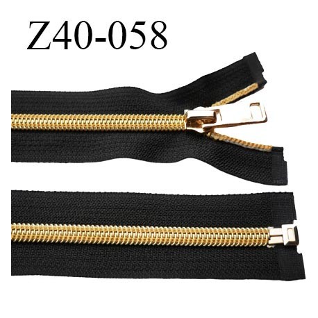 fermeture zip 40 cm noir séparable avec glissière nylon couleur doré ou or  largeur 3.3 cm largeur de la glissière 6 mm