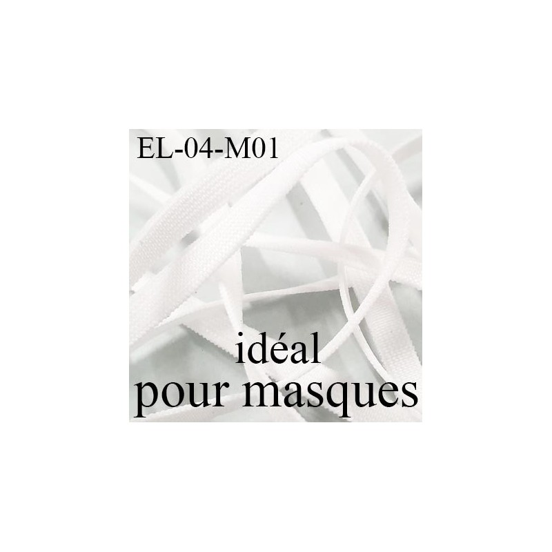 Elastique 4 mm idéal pour MASQUES polyamide élasthanne couleur BLANC haut  de gamme prix au mètre