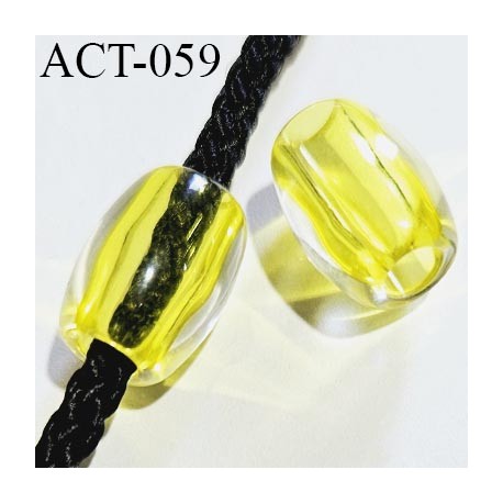 Décor accessoire perle longueur 15 mm largeur 10 mm couleur transparent et jaune avec passage pour un cordon de 3 mm