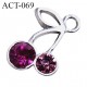 Accessoire décor ornement cerises couleur argent avec strass rose fuschia hauteur 13 mm largeur 9 mm prix à la pièce