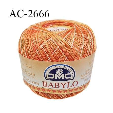 Pelote de fil à crochet fin DMC Babylo 100% coton couleur orange et jaune en dégradé grosseur 20 pour crochet de 1,25 à 1,50 mm