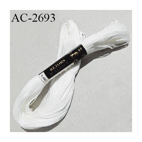Echevette retors d'Alsace DMC 100% coton perlé grosseur moyenne n°8 couleur blanc fabriqué en France prix pour une échevette
