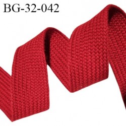 Galon sangle tressée 32 mm en polyester couleur rouge largeur 32 mm épaisseur 2 mm prix au mètre