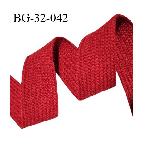 Galon sangle tressée 32 mm en polyester couleur rouge largeur 32 mm épaisseur 2 mm prix au mètre