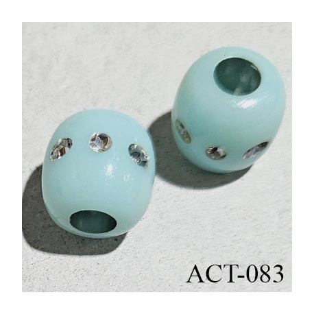 Arrêt stop cordon 12 mm couleur bleu lagon avec strass diamètre 12 mm et trou pour cordon de 4 mm prix à la pièce