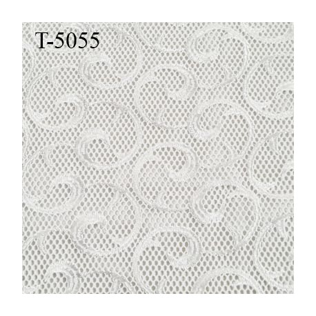 Dentelle brodé sur tulle non extensible blanc très haut gamme largeur 140 cm prix pour 10 cm de long et 140 cm de largeur