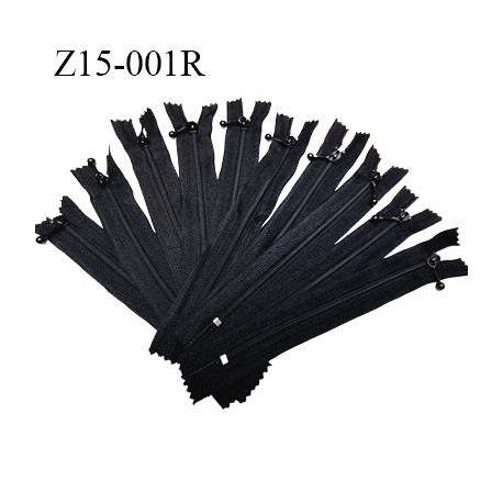 Le lot de 10 fermetures à glissière longueur 15 cm couleur noir non séparable zip nylon largeur de la glissière 4 mm