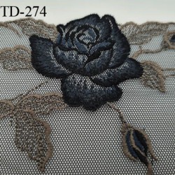 Dentelle broderie 16 cm non extensible haut de gamme largeur 16 cm noir très belle avec fleur noir et bleu prix pour un mètre