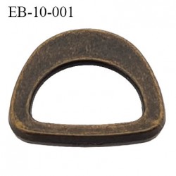 Boucle étrier demi rond oval métal couleur bronze foncé largeur intérieur 10 mm largeur extérieur 14 mm sangle 10mm haut 12 mm