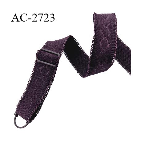 Bretelle lingerie SG 19 mm très haut de gamme couleur aubergine avec 1 barrette et 1 anneau largeur 19 mm longueur 37 cm