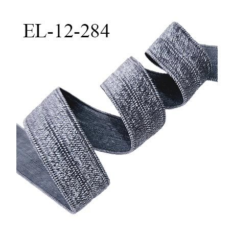 Elastique lingerie 12 mm pré plié couleur gris brillant largeur 12 mm allongement +140% prix au mètre