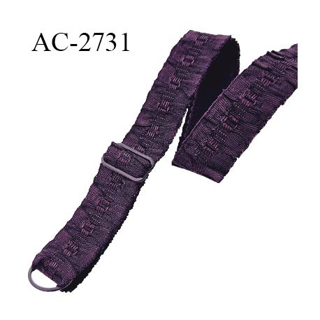 Bretelle lingerie SG 19 mm très haut de gamme couleur violet aubergine avec 1 barrette et 1 anneau largeur 19 mm longueur 37 cm