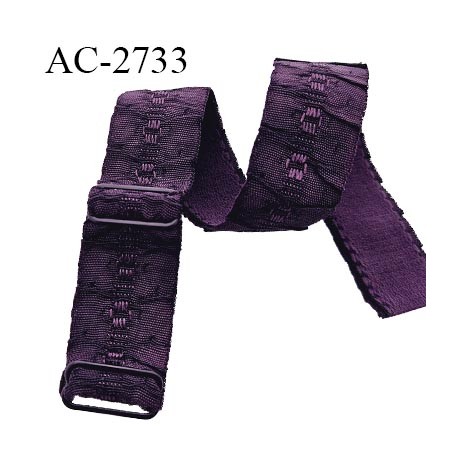 Bretelle lingerie SG 25 mm très haut de gamme couleur violet aubergine avec 2 barrettes largeur 25 mm longueur 31 cm