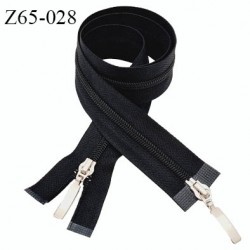 Fermeture zip 64 cm double curseurs couleur noir largeur 2.8 cm longueur 64 cm prix à la pièce