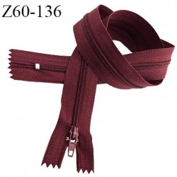 Fermeture zip 60 cm couleur lie de vin longueur 60 cm largeur 2.5 cm largeur 4 mm prix à l'unité