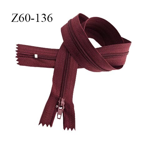 Fermeture zip 60 cm couleur lie de vin longueur 60 cm largeur 2.5 cm zip moulée largeur 4 mm prix à l'unité