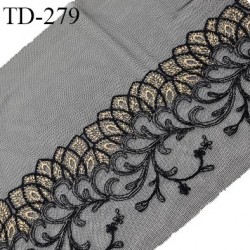 Dentelle brodée extensible très haut de gamme couleur noir avec broderies dorées largeur avec broderies 11 cm