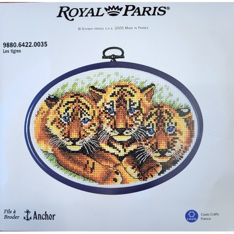 kit à broder ROYAL PARIS avec cadre/tambour thème les tigres