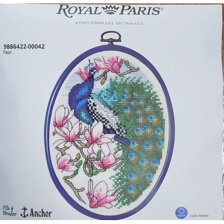 kit à broder ROYAL PARIS avec cadre/tambour thème animaux le paon