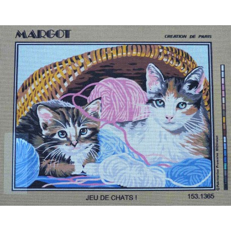 Canevas à broder 40 x 50 cm JEU DE CHATS marque MARGOT création de Paris thème animaux