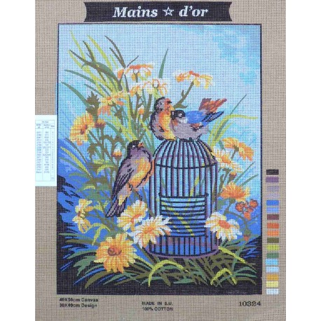 Canevas à broder 40 x 50 cm marque Main d'or OISEAUX thème animaux