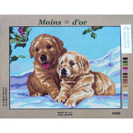 Canevas à broder 40 x 50 cm marque Main d'or LES CHIOTS thème animaux