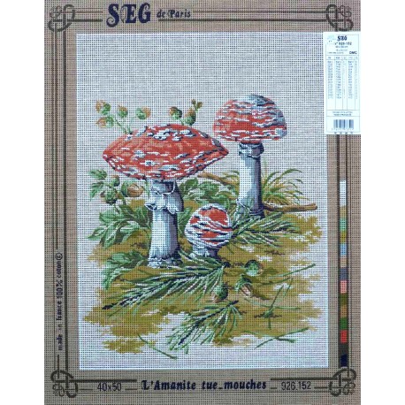 Canevas à broder 40 x 50 cm marque SEG de Paris thème les champignons L'AMANITE TUE-MOUCHE