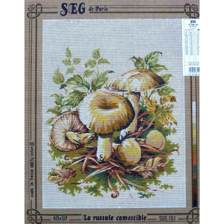 Canevas à broder 40 x 50 cm marque SEG de Paris thème les champignons LA RUSSULE COMESTIBLE