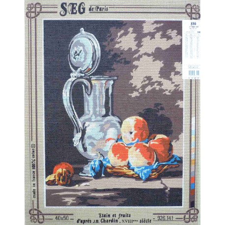 Canevas à broder 40 x 50 cm marque SEG de Paris thème nature morte ETAIN ET FRUITS