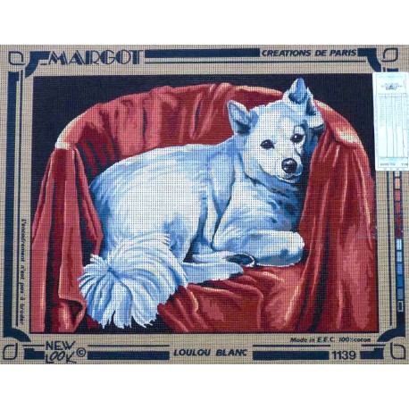 Canevas à broder 40 x 50 cm marque MARGOT créations de Paris LOULOU BLANC thème CHIEN