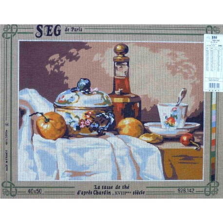 Canevas à broder 40 x 50 cm marque SEG de Paris thème nature morte LA TASSE DE THE