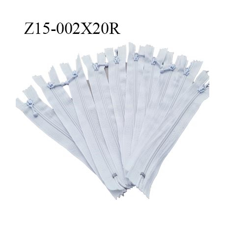 Le lot de 10 fermetures à glissière longueur 15 cm couleur blanc non séparable zip nylon largeur de la glissière 4 mm