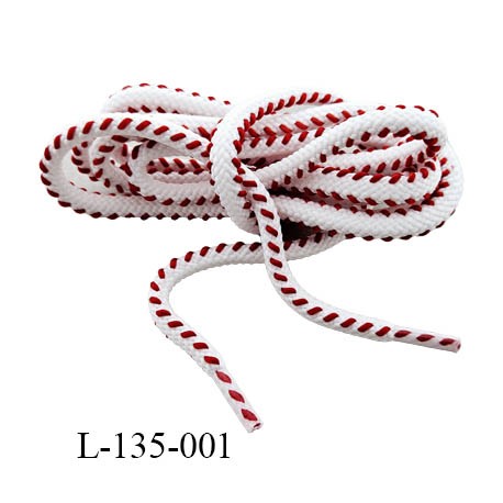 Lacet rond 140 cm couleur blanc et rouge diamètre 6 mm longueur 135 cm embout gainé prix pour une paire