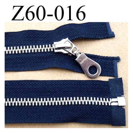 fermeture zip à glissière longueur 60 cm couleur bleu marine séparable zip  métal en nikel largeur 3 cm glissière zip 6 mm - mercerie-extra