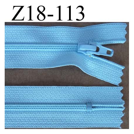 fermeture zip à glissière longueur 18 cm couleur bleu clair non séparable  zip nylon largeur 3,2 cm largeur du zip 6 mm
