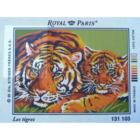 canevas 30X40 marque ROYAL PARIS thème les tigres dimennsion 30 centimètres par 40 centimètres 100 % coton